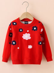 Girls Flower Print Knitted Pullover Sweater for Autumn/Winter