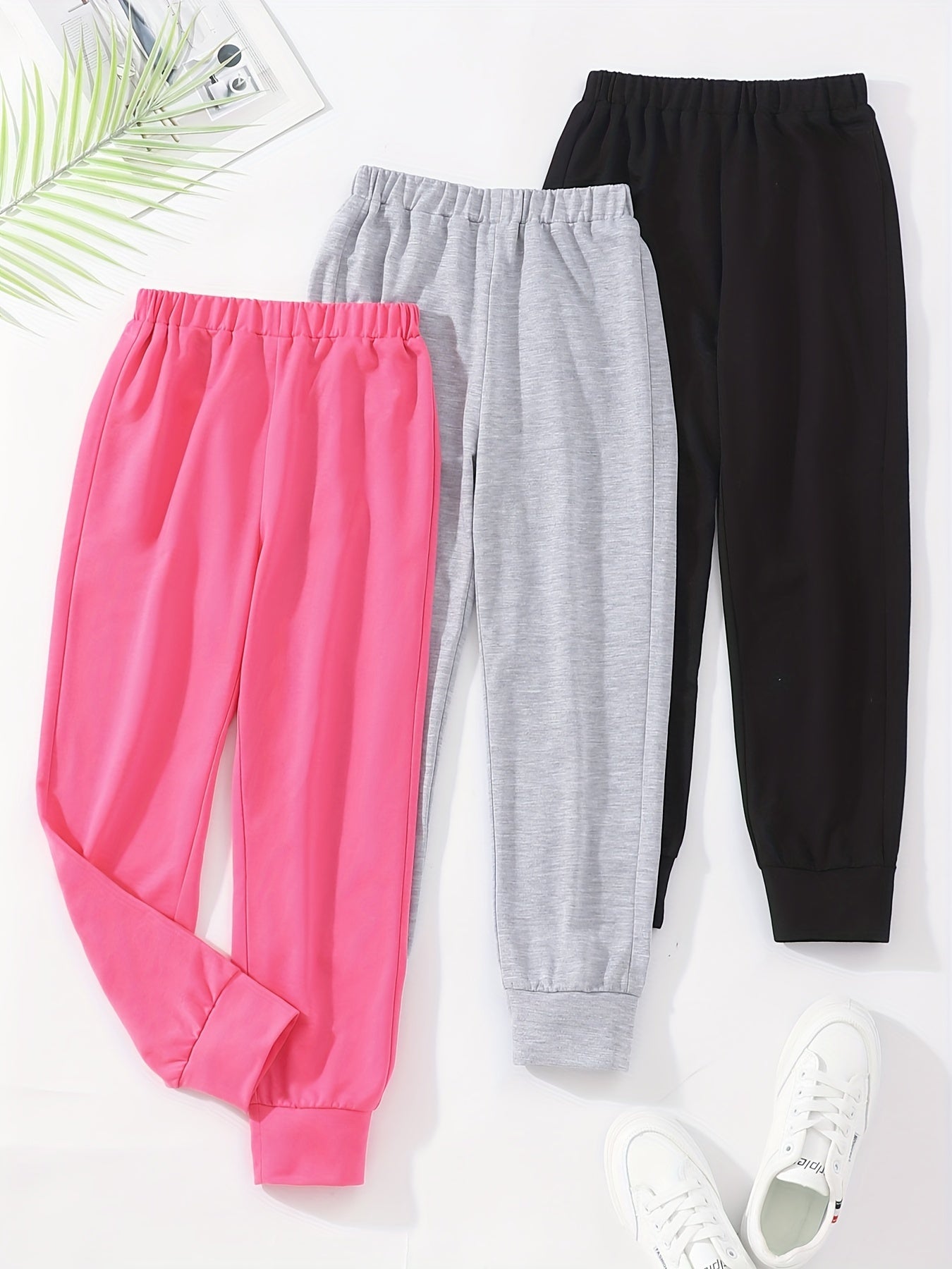 3pcs Girls' Elastic Waist Jogger Sweatpants