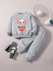 Baby Girl Cartoon Noodles Graphic Sweatshirt Top Pants Set