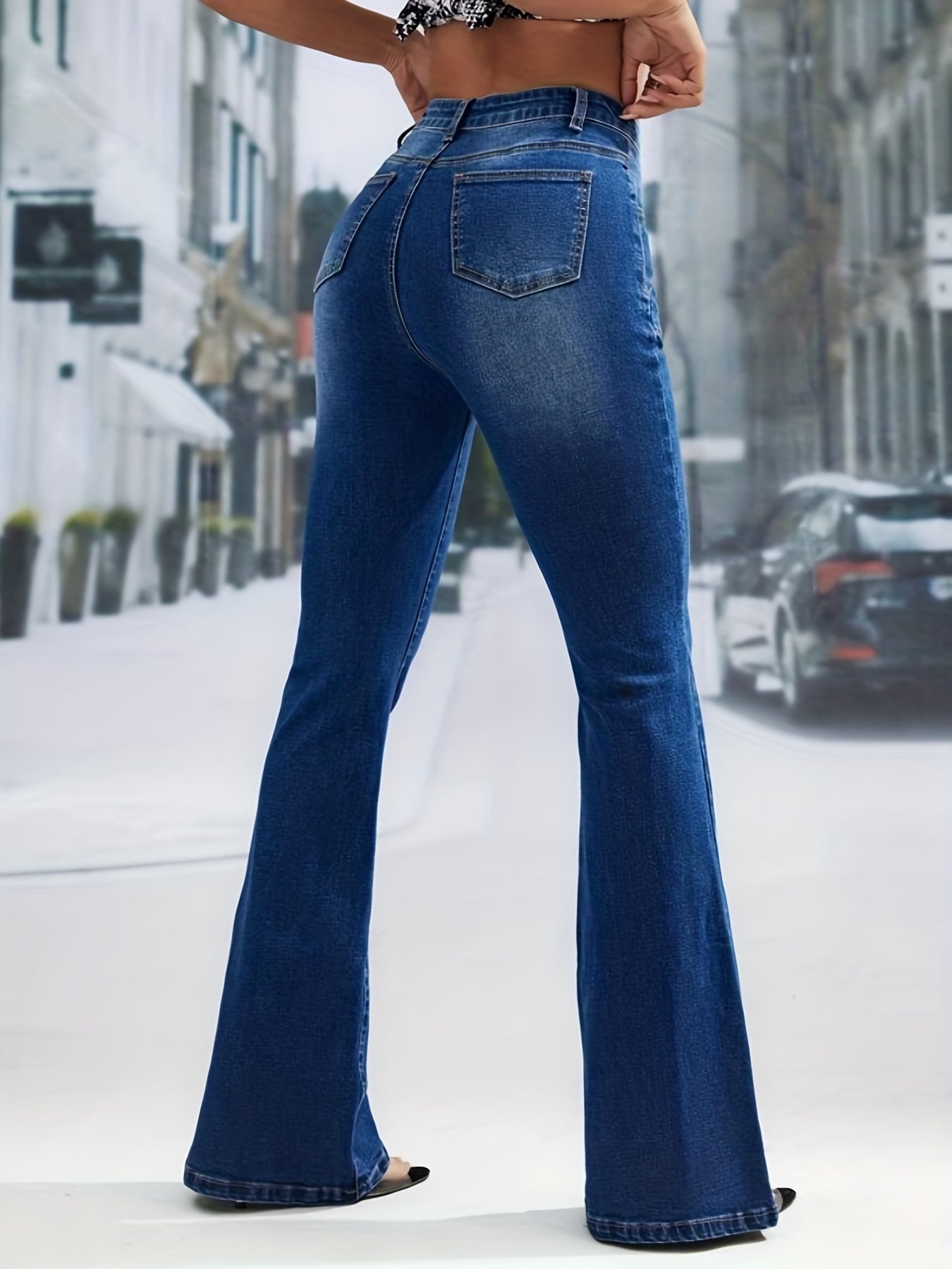 High Waist Flared Jeans Bell Bottom Denim Pants Women's Clothing