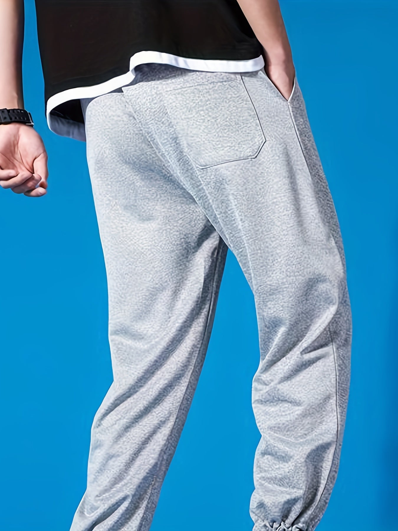 Men's Classic Cotton Blend Joggers Solid Drawstring Pants