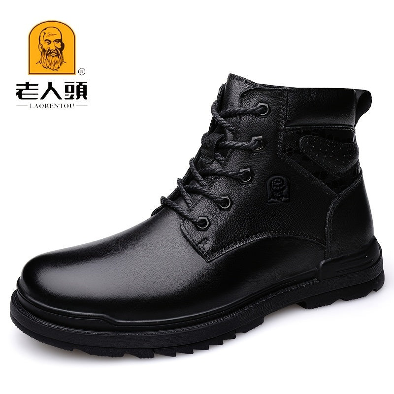 LAORENTOU Men's Leather Snow Boots Anti skid Lace up Shoes For Outdoor Winter