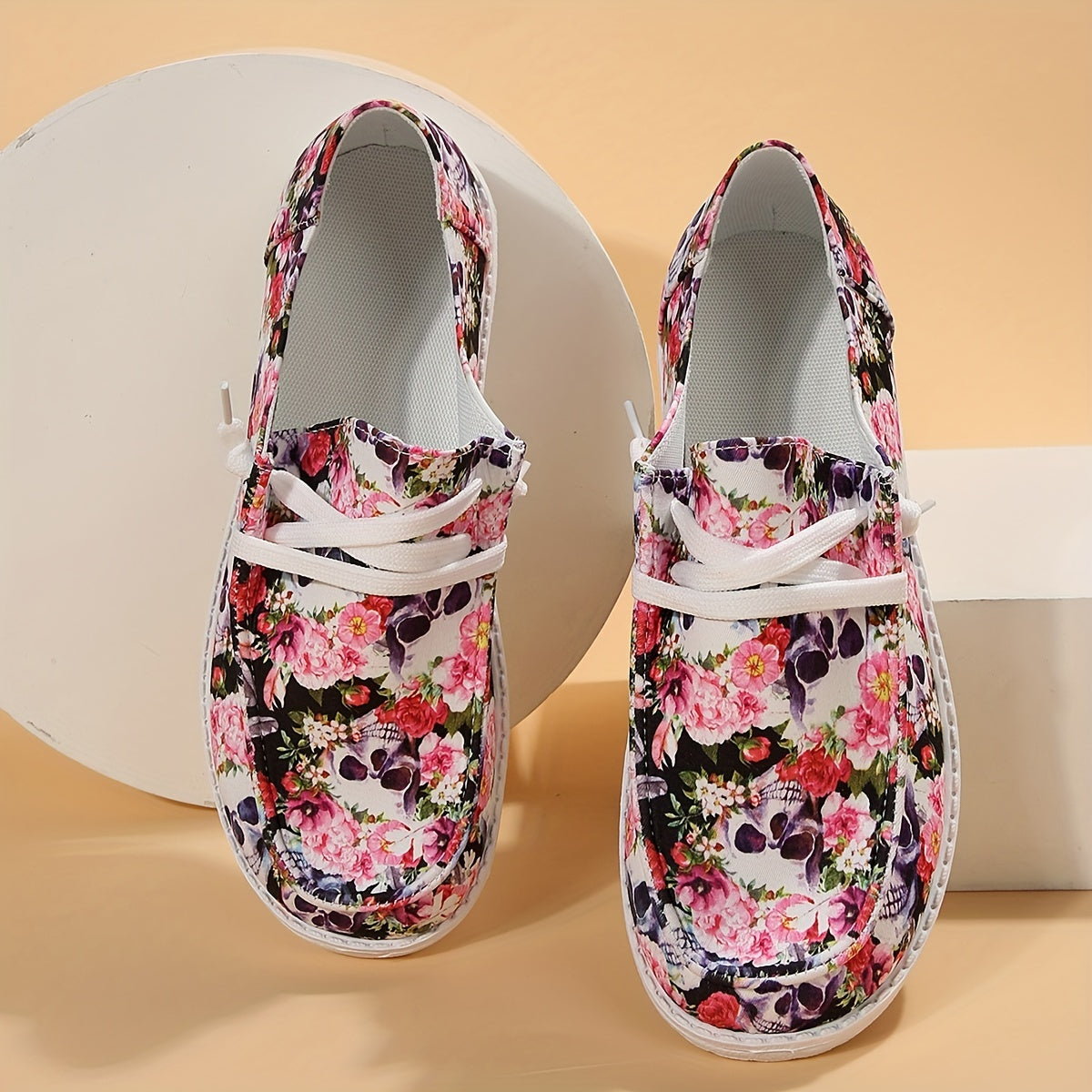 Colorful Skeleton Ghost Print Low Top Sneakers Lightweight Casual Shoes