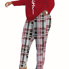 Women's Plus Art Letter Print Top & Printed Pants Two Piece Set