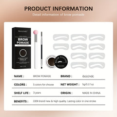 Waterproof Eyebrow Cream Set w/ Brush, Brown Stamp Powder, Stencil
