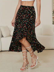 Floral Print High Waist Asymmetrical Skirt for Women