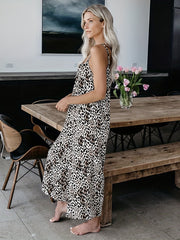 Leopard Print Wide Leg Jumpsuit Sleeveless Casual Jumpsuit