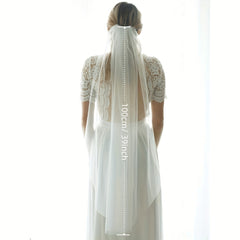 Long White Bridal Head Veil with Comb