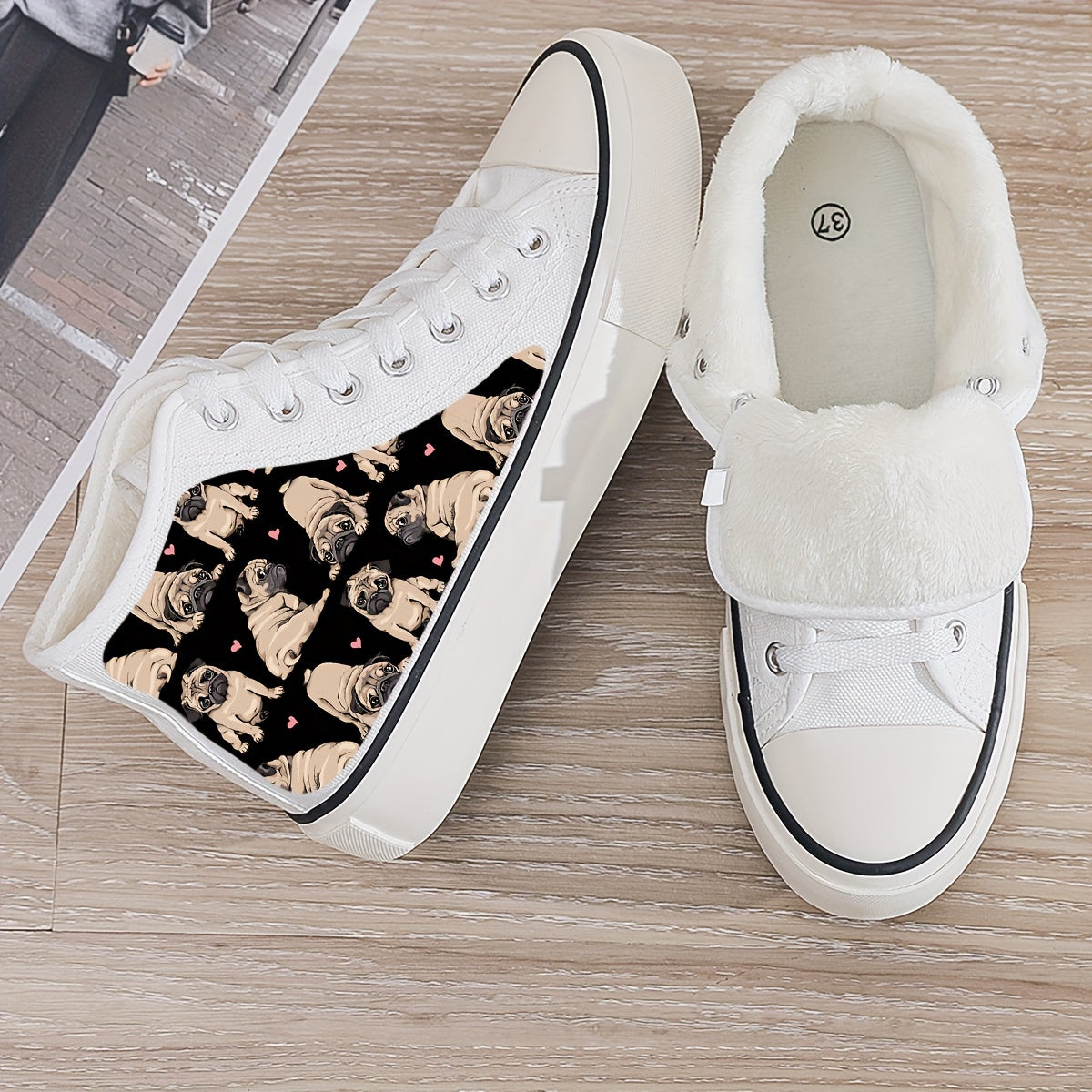 Plush Lined Thermal Chunky Canvas Sneakers Flat Heighten Fall Winter Warm
