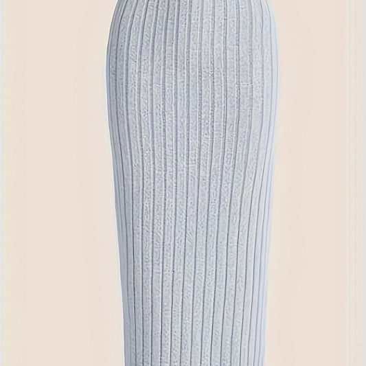Solid Ribbed Maxi Midi Skirt