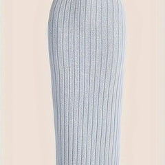 Solid Ribbed Maxi Midi Skirt