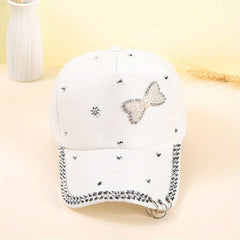 Rhinestone Bow Patch Baseball Cap Golf Sun Hat Adjustable Dad Hats For Women