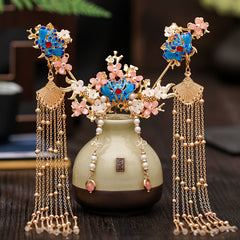 Chinese Style Pearl Flower Tassels Hairpin Headband For Women Girl