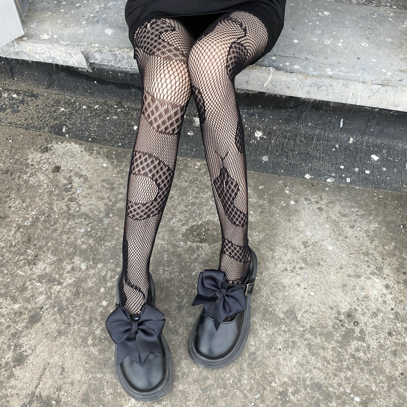 Women's Gothic Snake Pattern Fishnet Tights Stockings