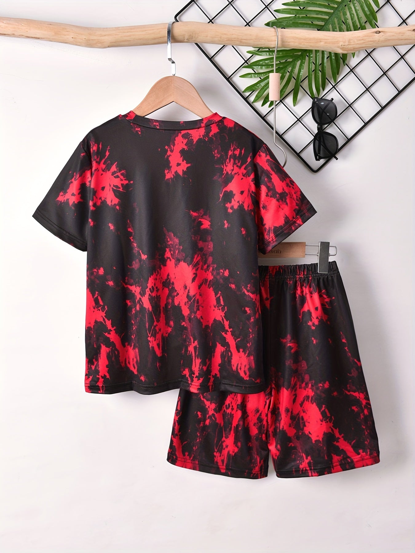 Boys Tie Dye Casual Outfit Round Neck T shirt & Shorts Kids Summer Clothes Sets