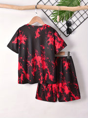 Boys Tie Dye Casual Outfit Round Neck T shirt & Shorts Kids Summer Clothes Sets