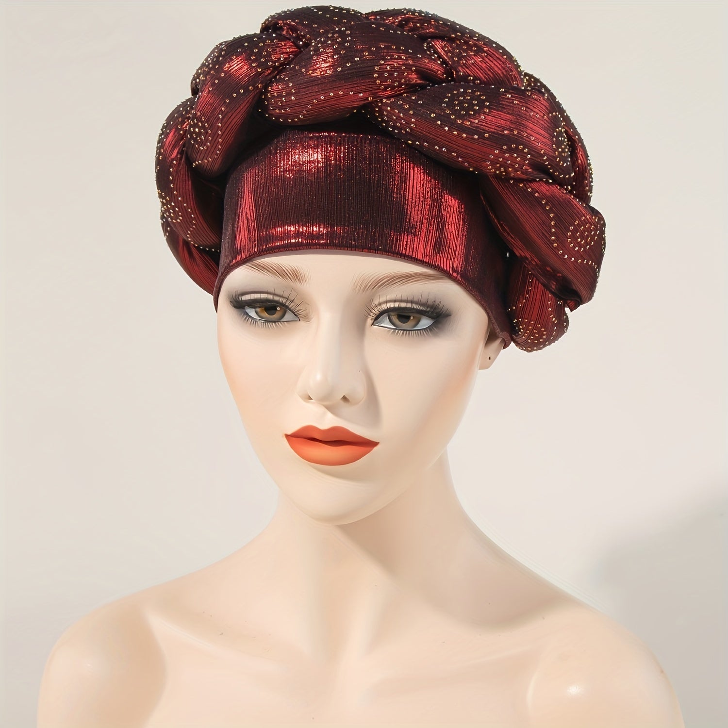 Braided Turban Cap Rhinestone Head Wrap Bonnet Head Scarf