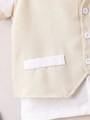 Boys Formal Gentleman Outfits Short Sleeve Shirt&Shorts&Vest Kids Clothing Set