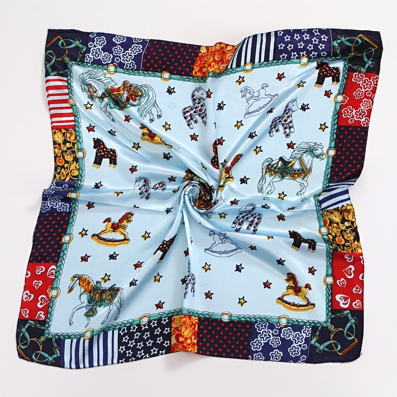 Square Satin Scarf Pony Print Neckerchief Shawl Lovely Bandana Sunscreen