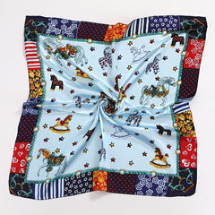 Square Satin Scarf Pony Print Neckerchief Shawl Lovely Bandana Sunscreen