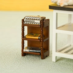 1:12 Scale Dollhouse Bedside Storage Shelf, Dark Brown Furniture