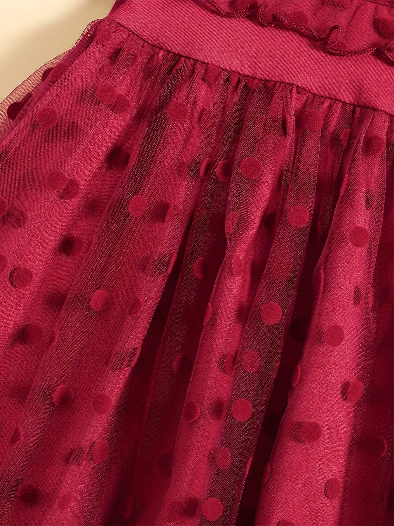 Toddler Girls Mesh Ruffled Dress with Polka Dot Graphic