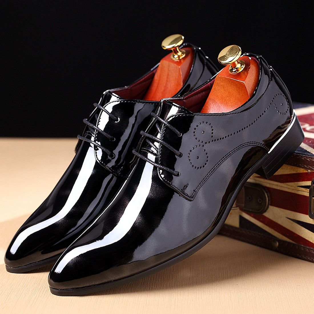 Men Brogue Pointed Toe Oxford Shoes Slip On Dress Wedding Business Office