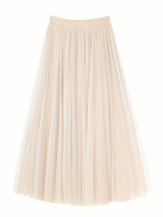 High Waist Mesh A-line Skirt Solid Casual