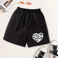 Girls Heart Print Casual Sweat Shorts Elastic Waist Work Out Shorts
