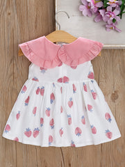 2pcs Girls Strawberry Sleeveless Doll Collar Summer Dress & Bag Set Clothes