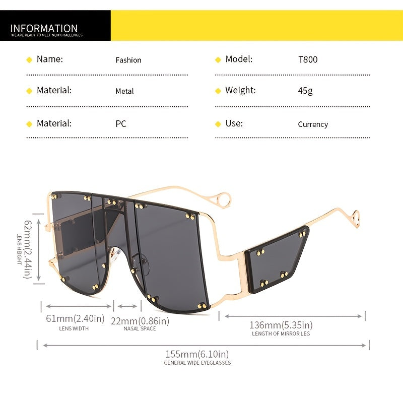 Oversized Square Sunglasses Women Big Frame Rimless Vintage Shield UV400
