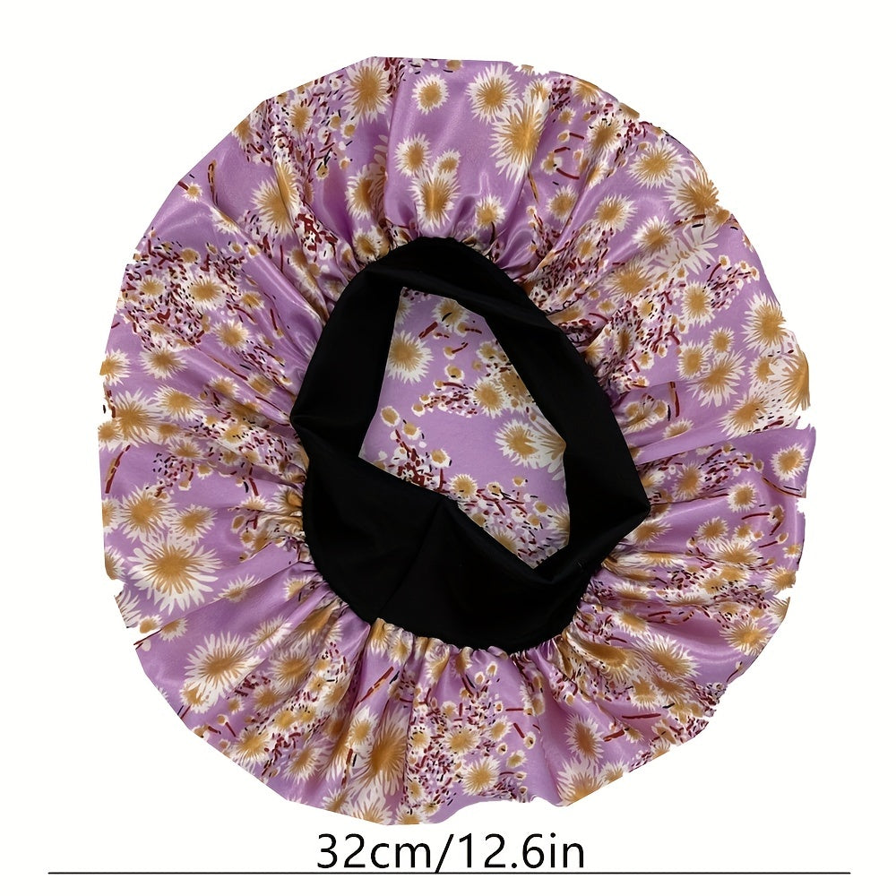 Floral Print Satin Bonnet Hair Cap for Women