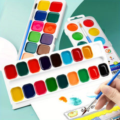 Watercolor Pigments Set in Plastic Box with Brush - Ideal for Watercolor A