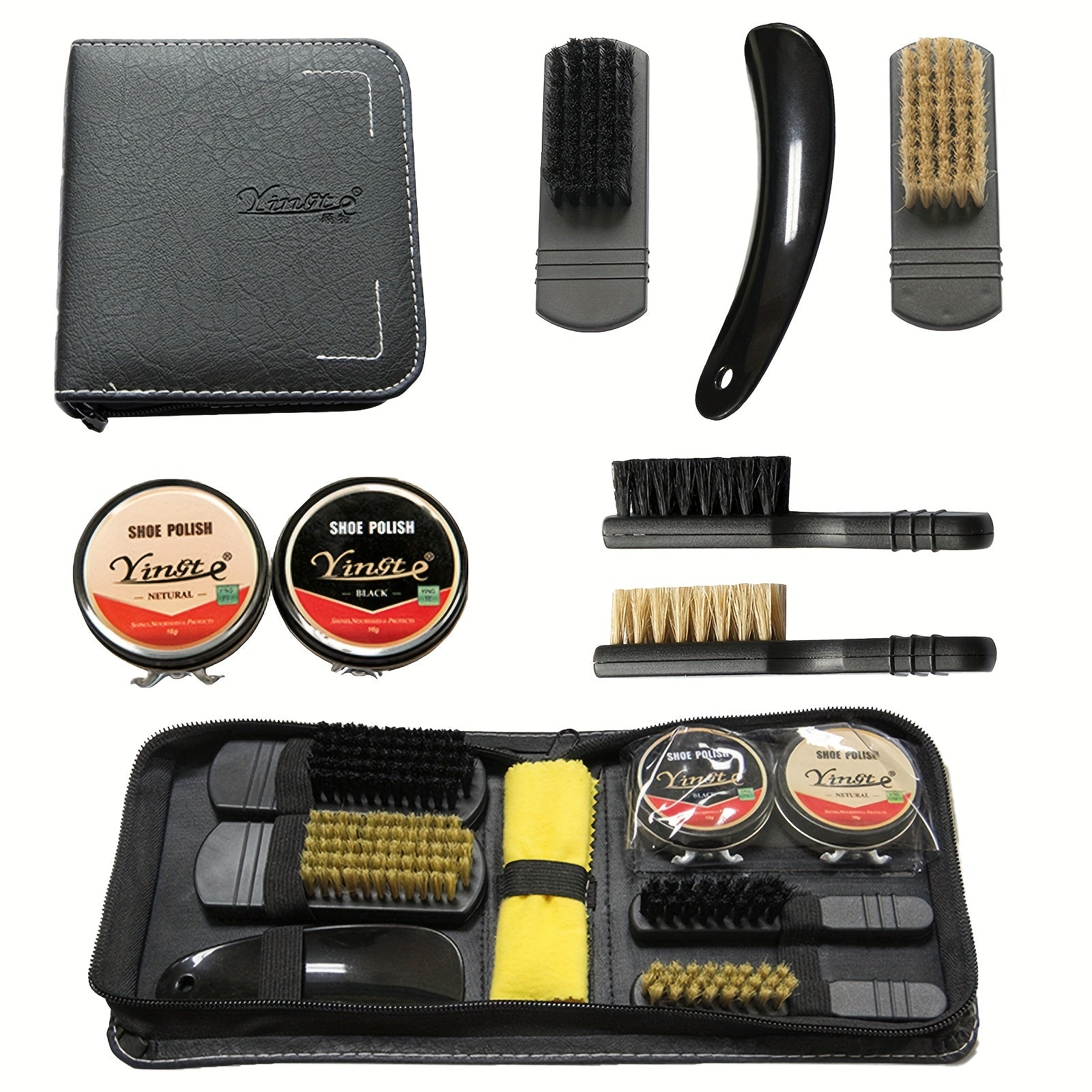 7PC Leather Shoe Polishing Kit with Brush and Wax
