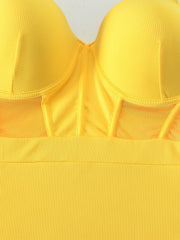 One Piece Swimsuit Contrast Mesh Ribbed Knit Bathing Suit