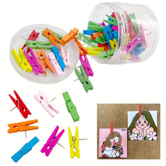 50 Wooden Clip Pushpins for Artwork & Notes