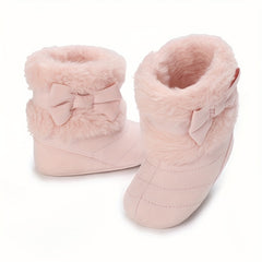 Bowknot Comfortable Baby Girls Fleece Boots for Indoor Walking
