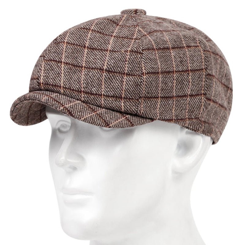 Men's Plaid Print Short Brim Newsboy Hat