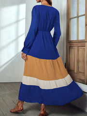 Women's Plus Colorblock Flounce Sleeve V Neck Maxi Dress