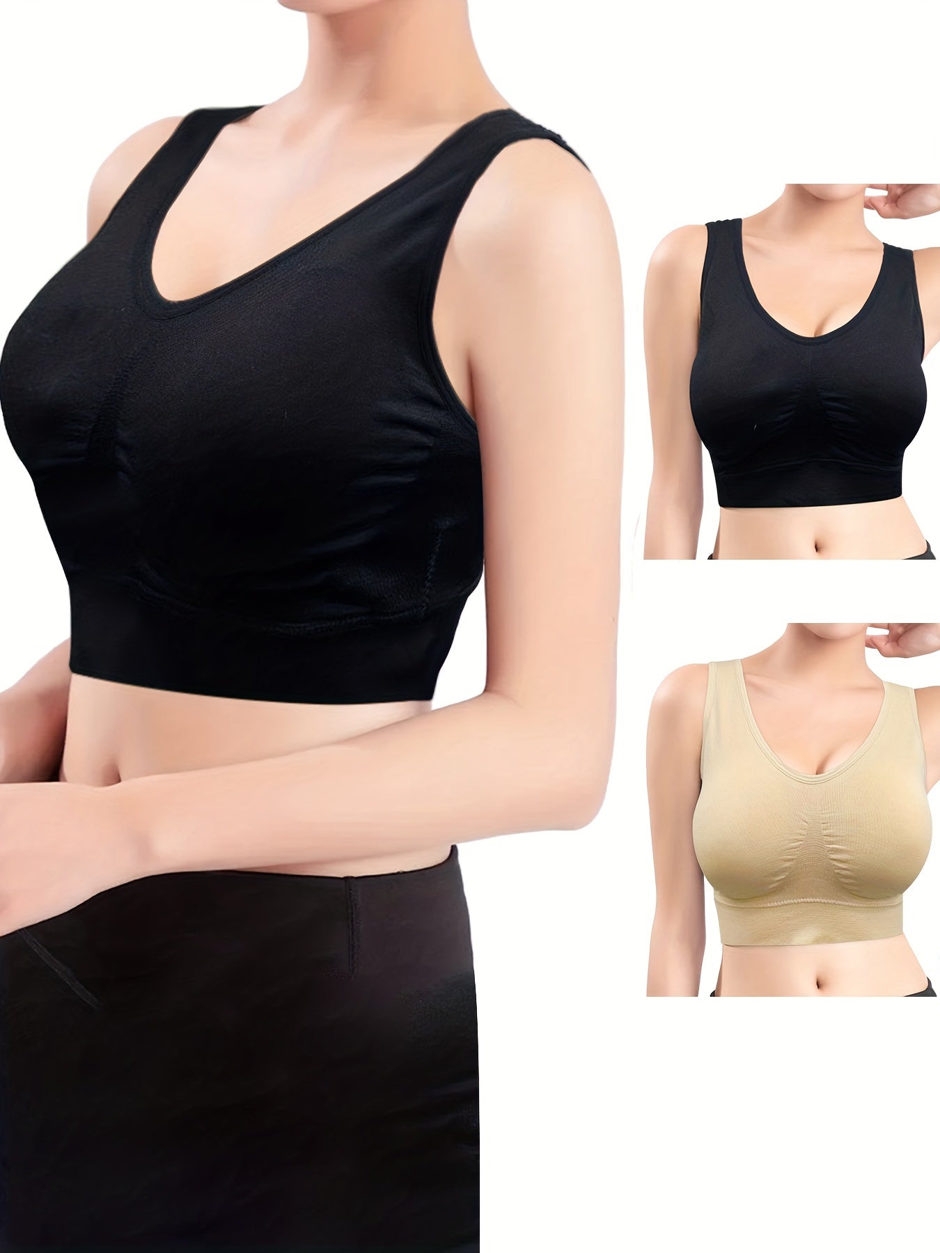 3-Pack Wireless Sports Bras, Comfy & Breathable, Running Workout Bra