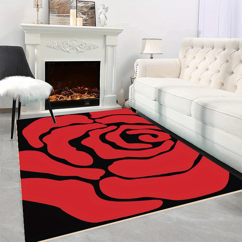 Modern Red Rose Pattern Large Area Carpet for Living Room Bedroom Study