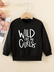 Girls' Wild Curls Letter Print Round Neck Sweatshirt