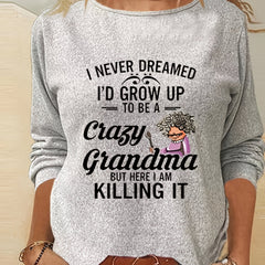 Funny Words Print Crew Neck T shirt Women's Clothing