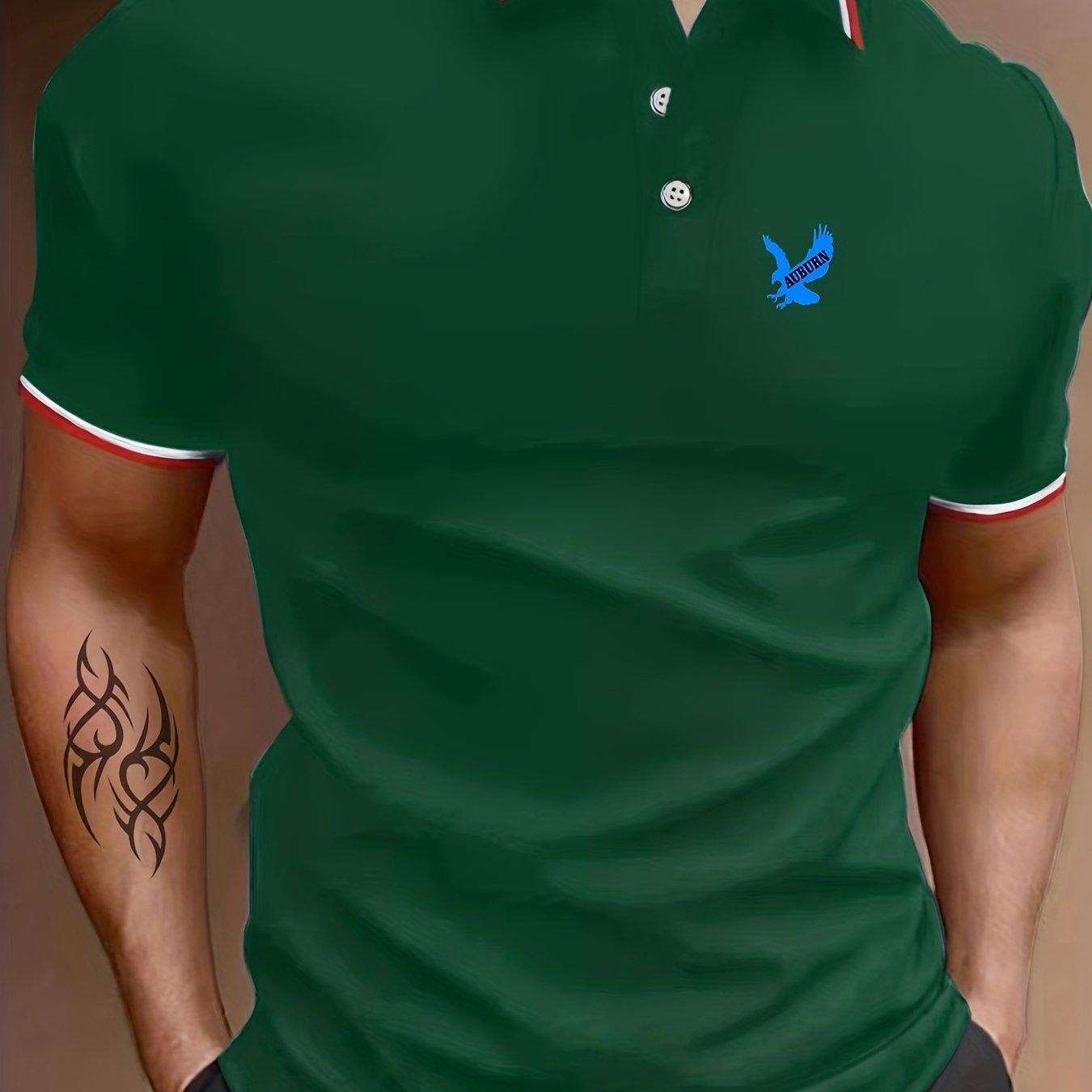 Men's Eagle Graphic Polo Shirt Casual Stretch Breathable Button Up