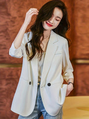 Casual 3/4 Sleeve Blazer Open Front Solid Outerwear