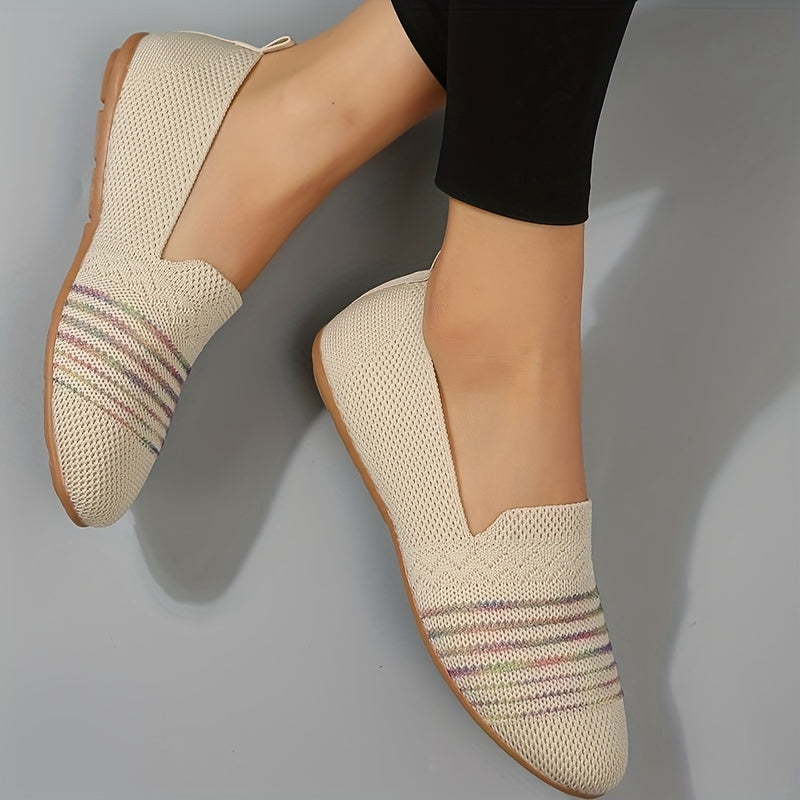 Women's Breathable Knit Flat Shoes Lightweight Slip On Shoes