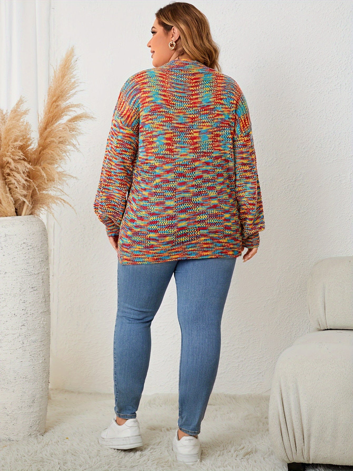Heathered Lantern Sleeve V Neck Sweater