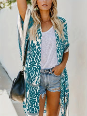 Pom Pom Decor Trim Cover Up Cardigan Batwing Sleeve Beach Cover Up