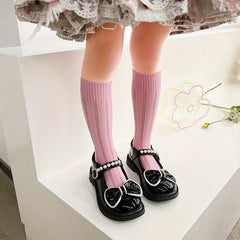 Girls Stripe Pattern Hollow Out Knee High Socks Kids Stockings