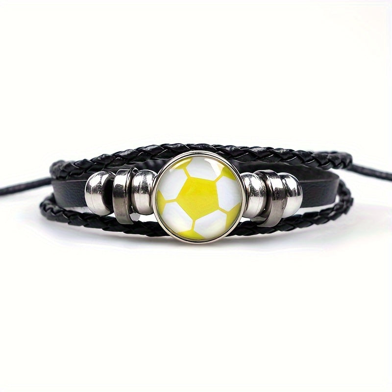 Soccer Decor Bracelet Braided Faux Leather Fashionable Jewelry